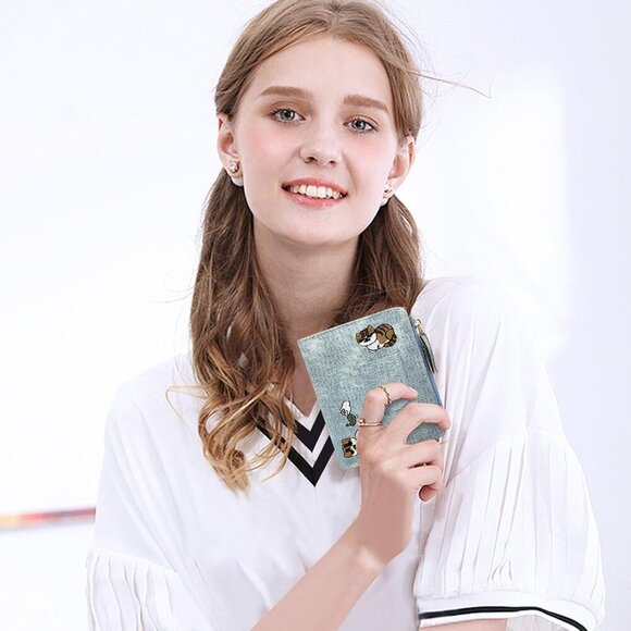 Womens Wallet, PU Leather Small Wallet Bi-fold Cute Wallet with Cat Embroidery, - Picture 2 of 6